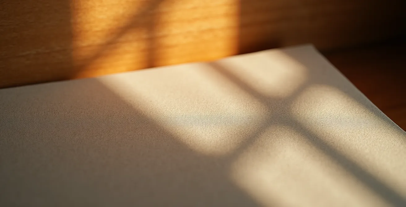 Jeu d'ombres créé par une applique scandinave sur un mur texturé